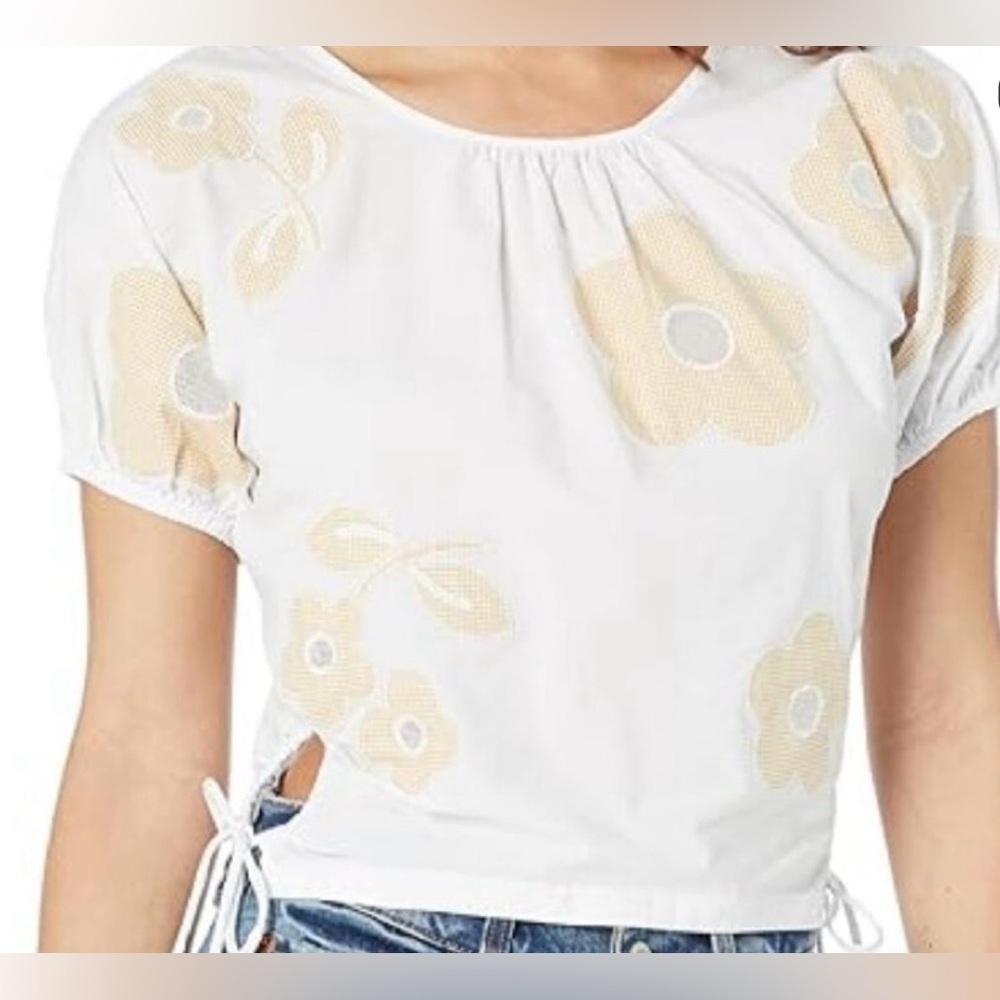 Madewell Top with Daisy Appliqué’s & Side Cut Outs - Size Large NWT